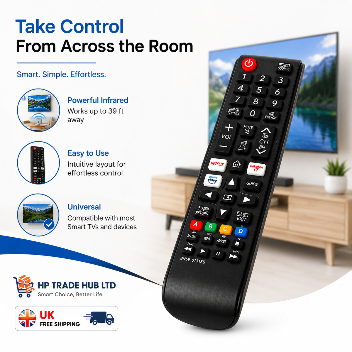 Samsung TV Remote Control BN59-01315B Replacement Smart TV 4K 8K LCD LED UHD HDR